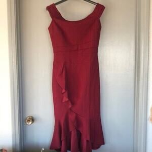 Knitee Womens Off Shoulder V-Neck Ruffle Pleat Waist M Babydoll Party NWT